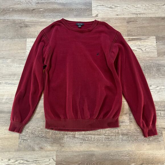 Vintage Nautica Sweater Burgundy Cotton Knit Pullover XL Y2K Logo Prep - Picture 1 of 7